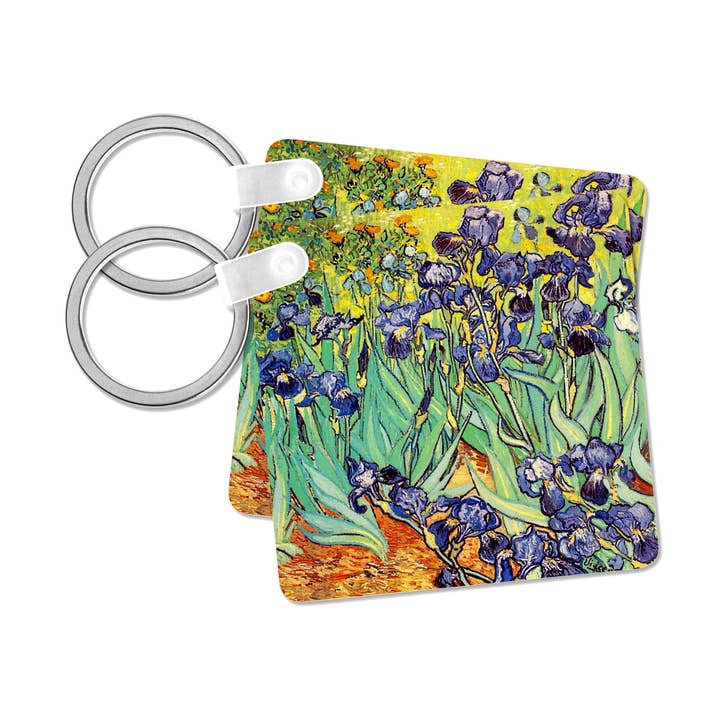 3dRose - Wholesale Keychain - Unisex - 3dRose, Irises by Vincent van Gogh 1889 - purple flowers iris garden - copy of famous painting by the master, Key Chain0