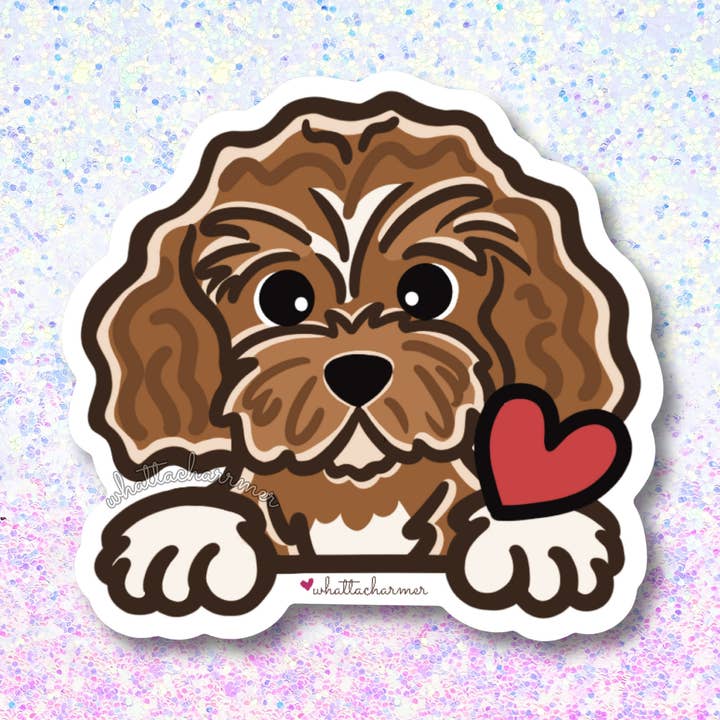 Cavapoo Dog Sticker, Red for wholesale by WhattaCharmer