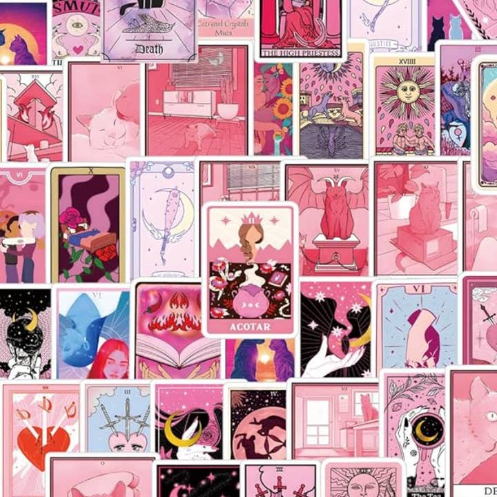 Moon River Designs - Wholesale Sticker - Pink Tarot Card Stickers Small Tarot Deck Stickers