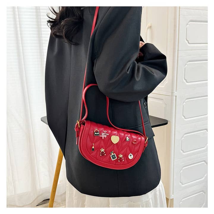 MB Fashion Wholesale - Wholesale Crossbody Bag - Women's - Every Fashion Charm Saddle Crossbody Bag – Quilted PU Leather with Cute Charms 27717