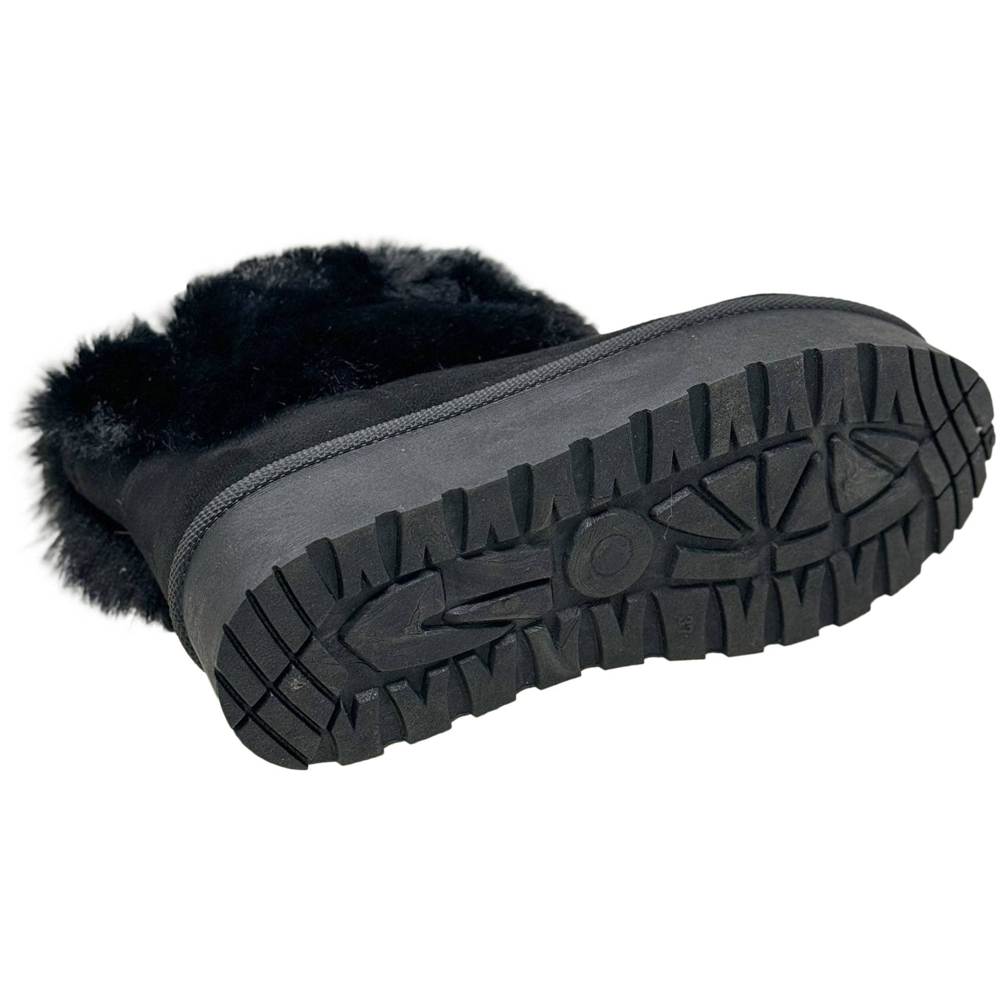 Women's Platform Booties Faux Suede Fur Lining Pull On Cuff Boots Black Suede for wholesale on Faire5