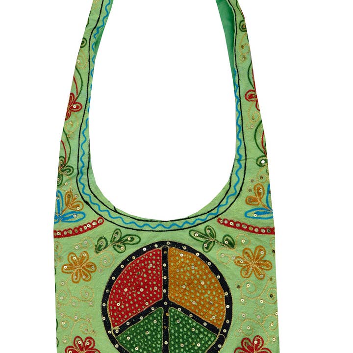Lungta Imports - Wholesale Crossbody Bag - Women's - Peace Patch Bohemian Hippie Sling Crossbody Bag