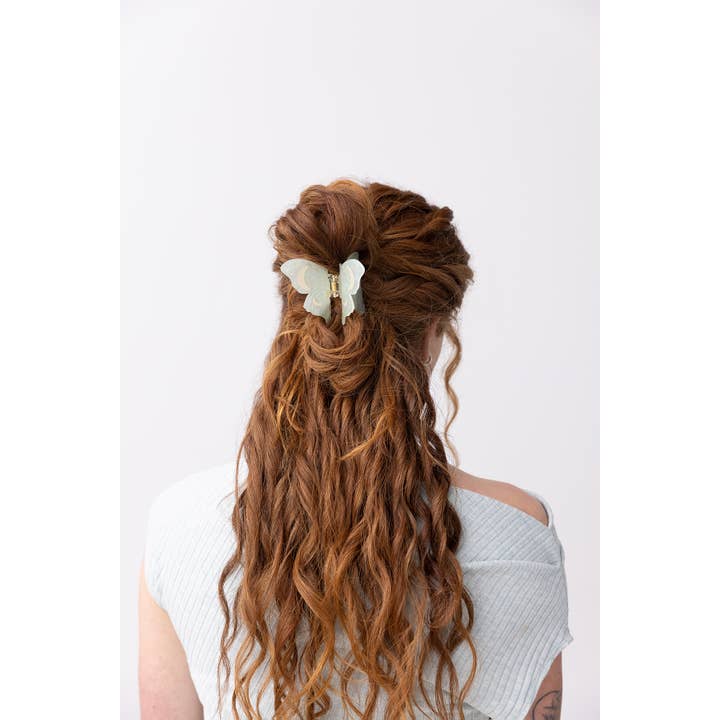 WINONA IRENE - Wholesale Hair Clip - Women's - Light Green Acetate Lunar Moth Hair Claw with Crescent Moons2