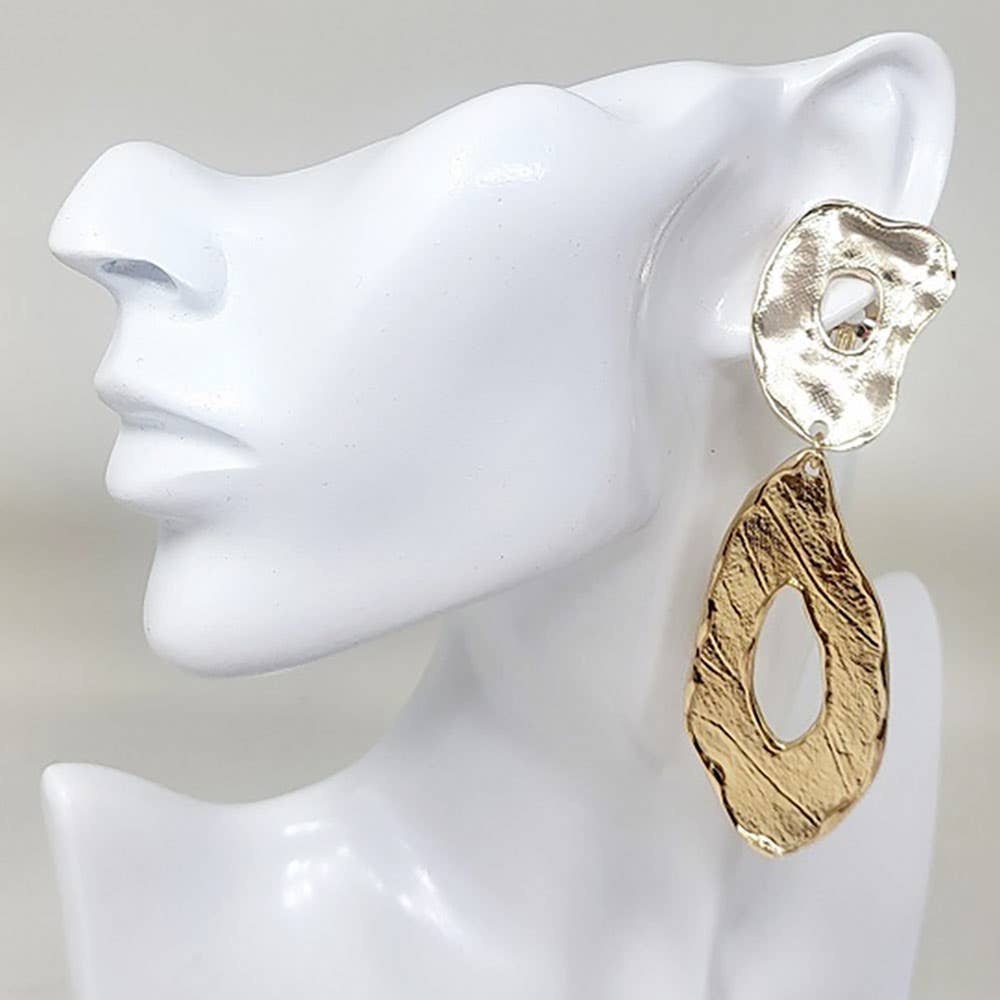 Sensibling Corp. - Wholesale Clip-On Earrings - Abstract Oversized Textured Metal Drop Clip On Earrings2