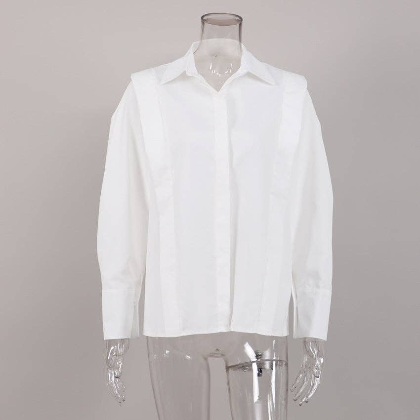 Marayn – Camisa com botões no colarinho – Mulher por atacado – Blusa Branca de Outono Estilo Moderno Chique e Descontraído8