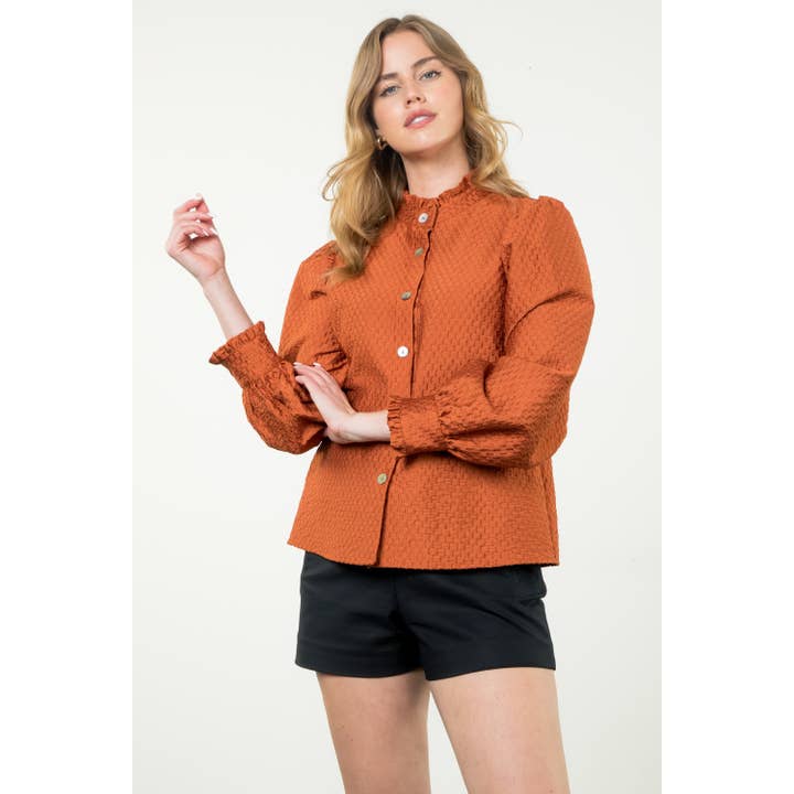 THML - Wholesale Button Down Shirt - Women's - Long Sleeve Textured Button Up Top