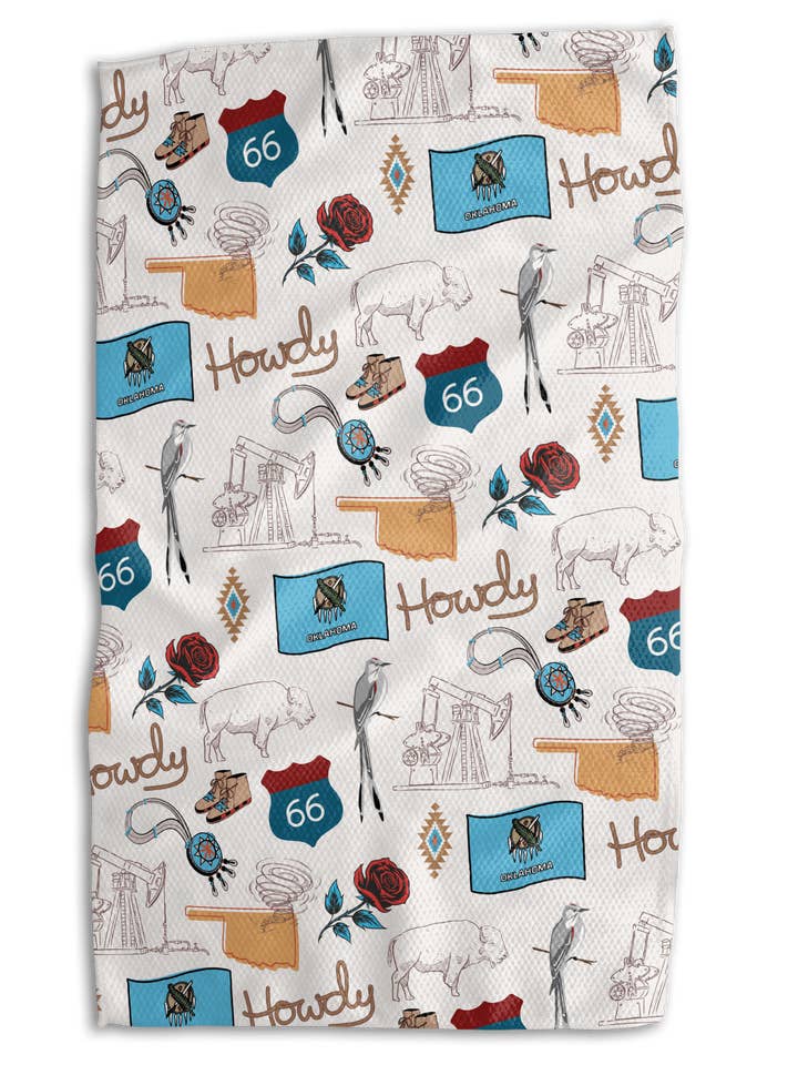 Oklahoma's Western Journey & Golden Flowers 18x30 Work-Harder Double-Sided Towel for wholesale by Absorb-Lumen