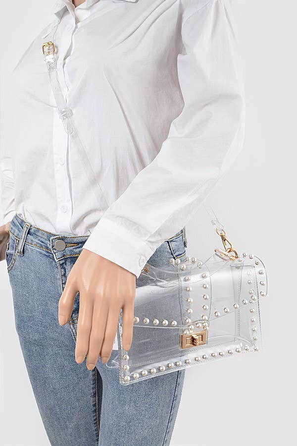 Oblige by G - Wholesale Top Handle Bag - Women's - pearl-accented clear handbag HPC34902