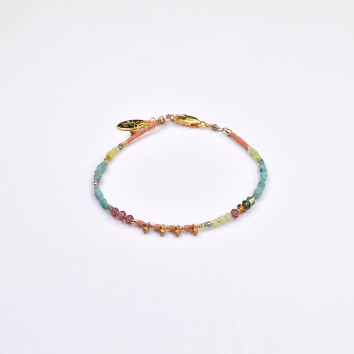 Bracelet GF 24K Vermeil Turquoise Corail Saumon Swarovski pour la vente par Chipita Accessories