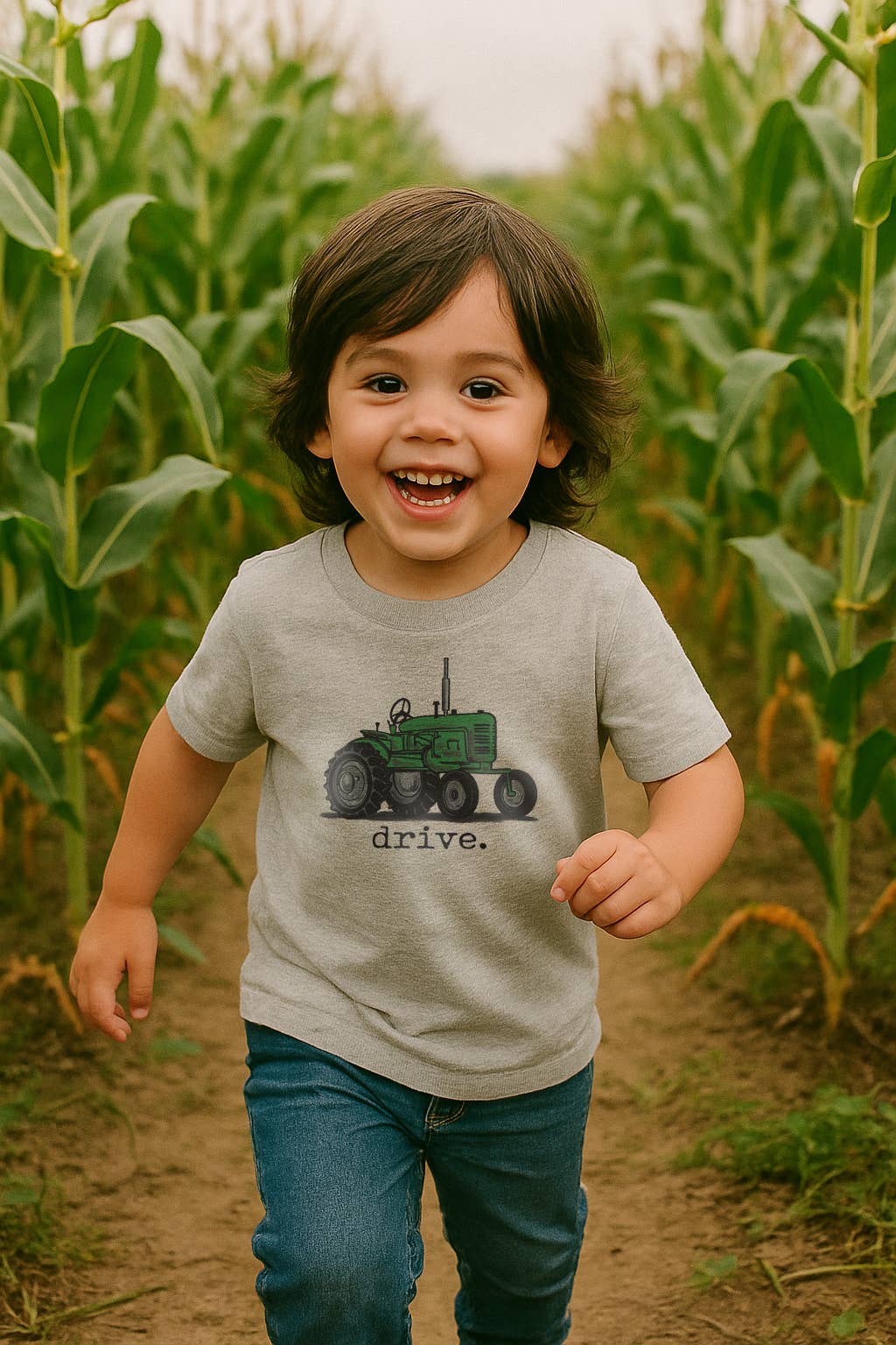 Barefoot Baby - Vente T-shirt sérigraphié – enfant - "Conduire" Vêtements de Garçon Tracteur Vert Vêtements Western Enfants1