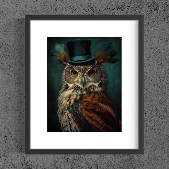 Salty Alyce - Wholesale Art Print - Gentleman Owl Vintage Portrait Wall Art AXS582
