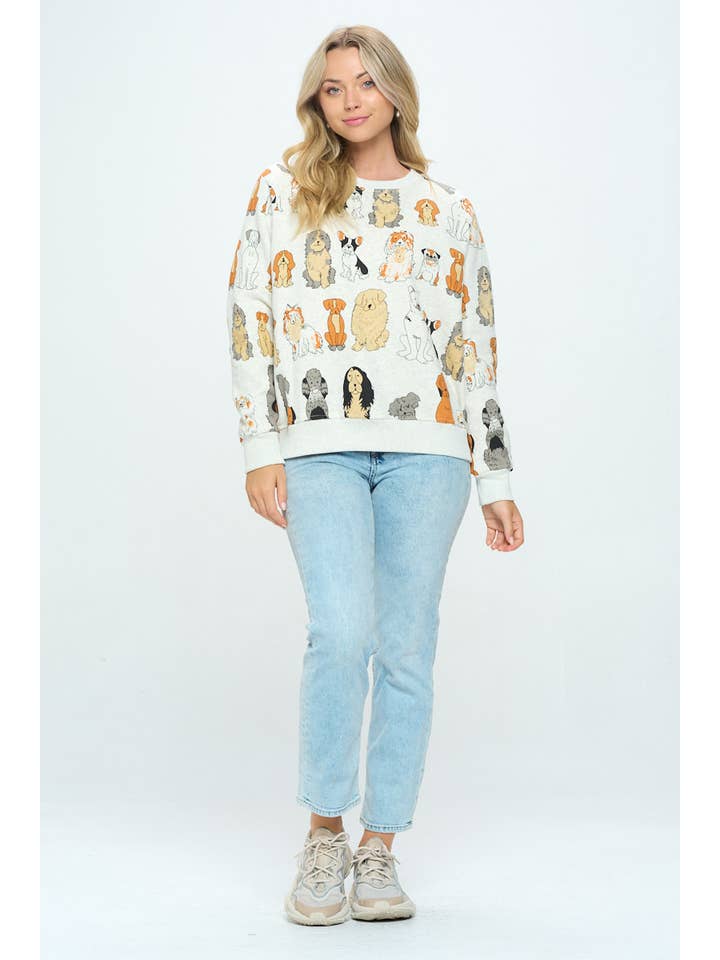 SM WARDROBE - Wholesale Sweatshirt - Women's - COLORFUL DOGS PRINT SWEATSHIRT