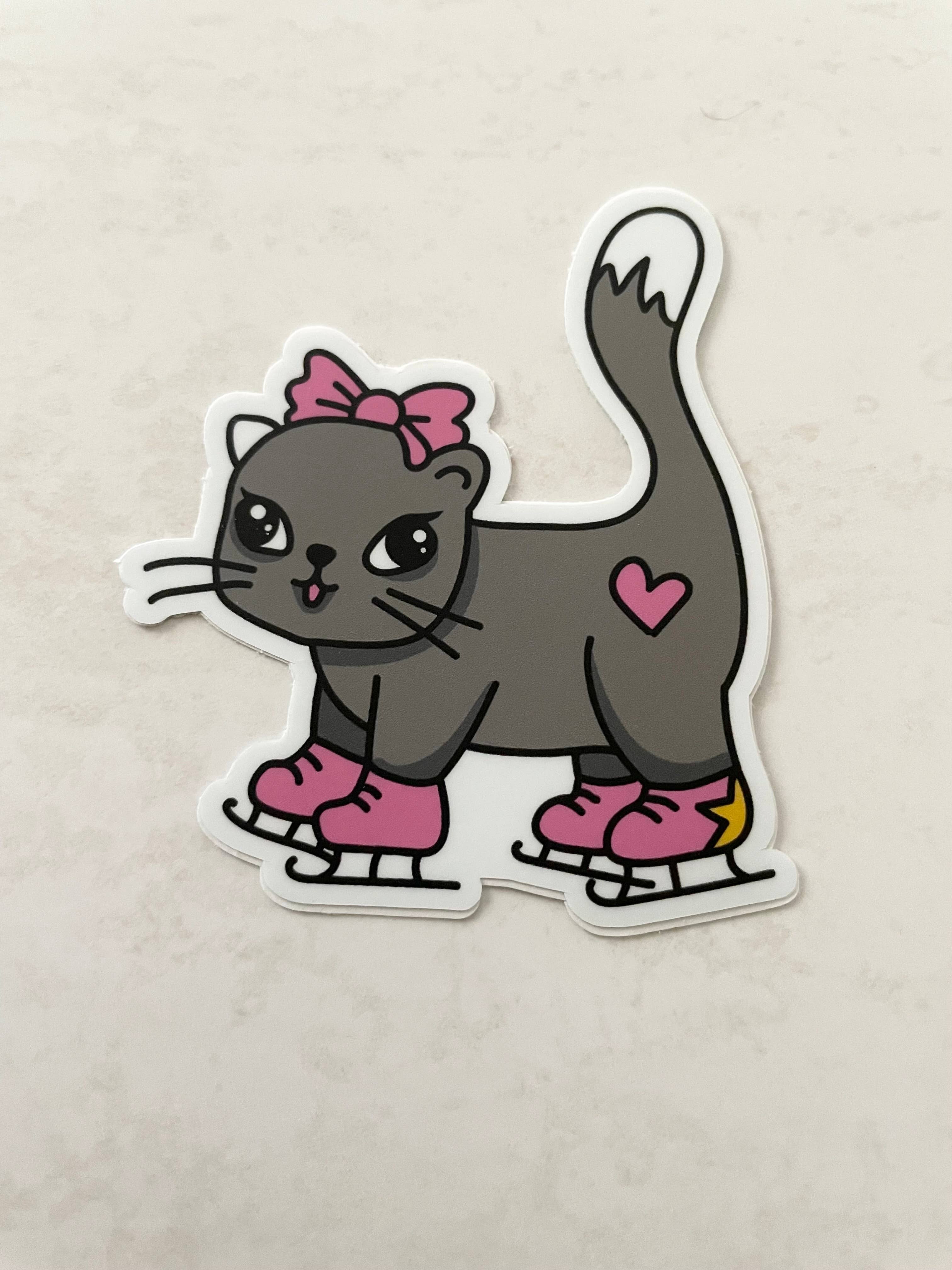 Denali & Co. - Wholesale Sticker - Skating Cat Sticker – Cute & Sassy with Pink Skates!2