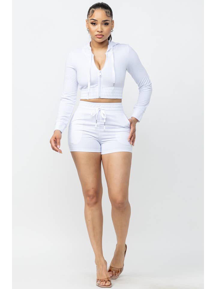 Boswell - Wholesale Lounge Set - Women's - HOODED CROP TOP AND SHORTS SET