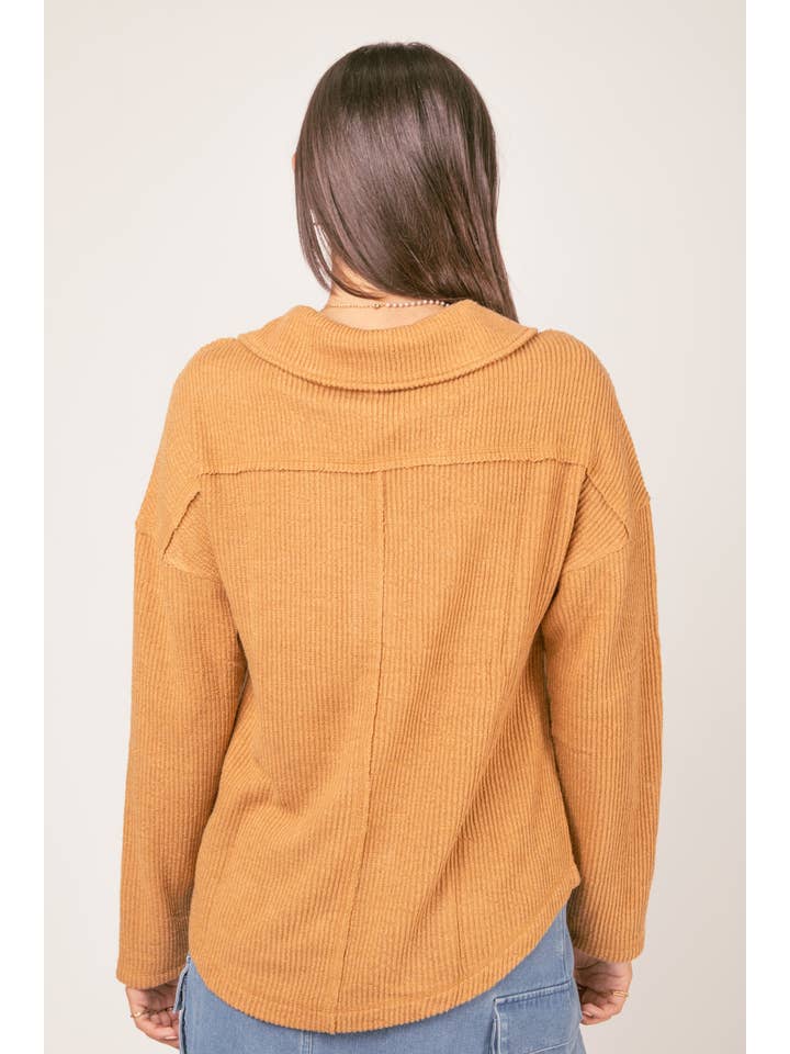 VERY J - Wholesale Knit Top - Women's - NT11256X-PLUS SIZE Textured Knit Collared Oversized Top