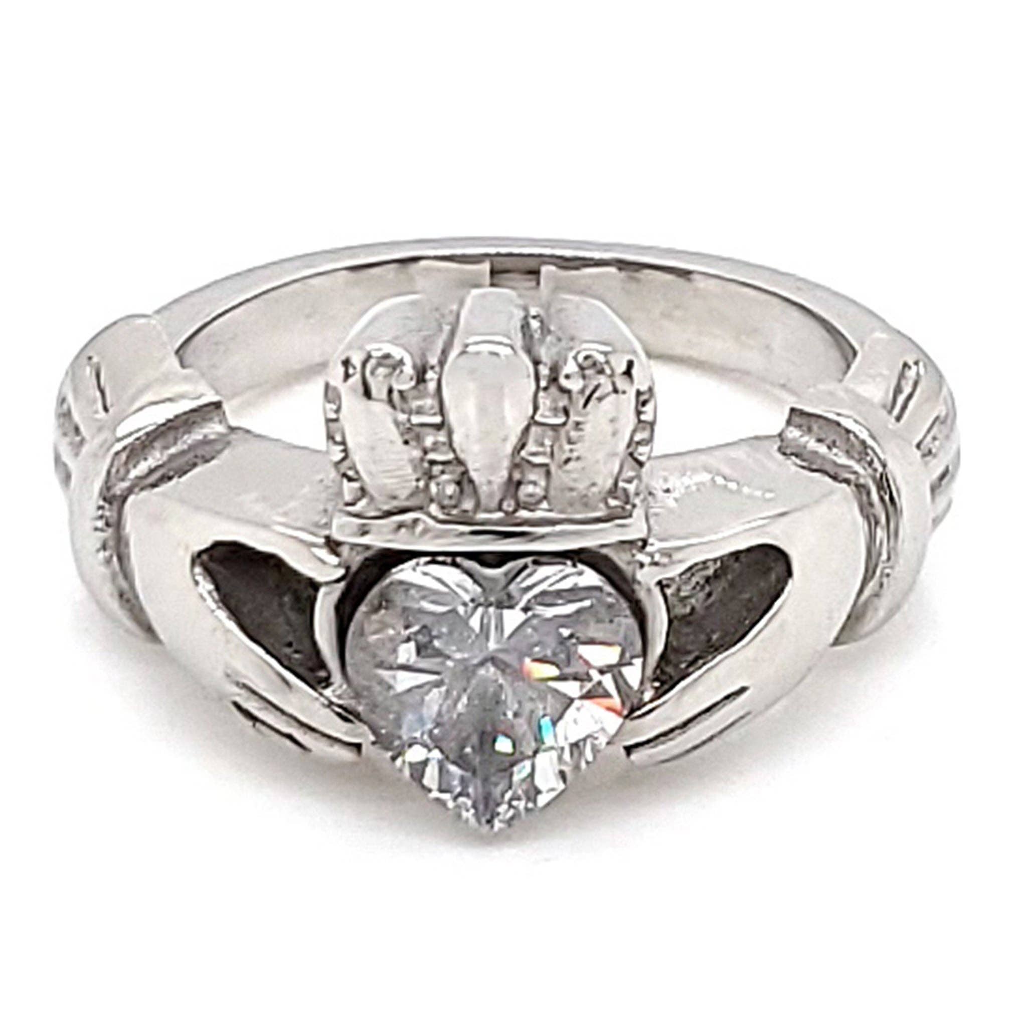 WJW – wholesale Multi-stone ring – White Gold over Brass Claddagh with CZ Birthstone Ring 10