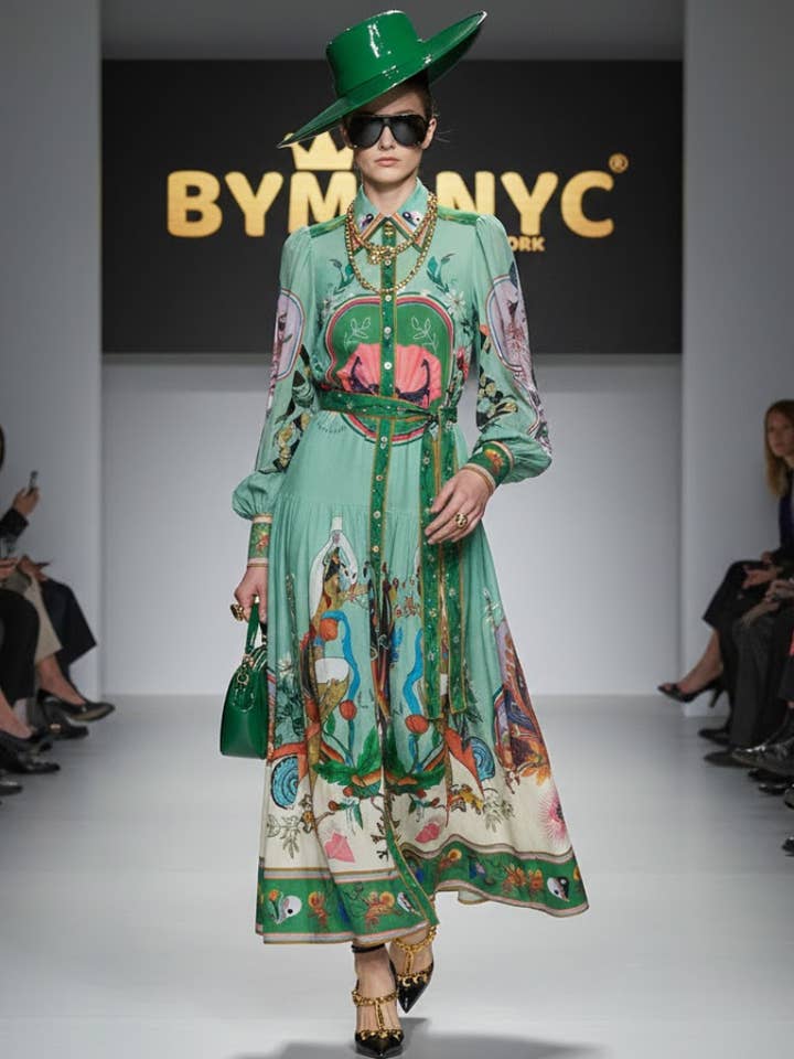 Vestido Mini com Estampa Botânica, Mangas Bufantes e Cinto de Ráfia • BYMANYC ® Nova Iorque por atacado de BYMANYC NEW YORK