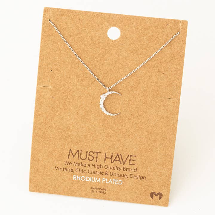 Fame Accessories - Wholesale Pendant/Charm Necklace - Pave Moon Pendant Necklace