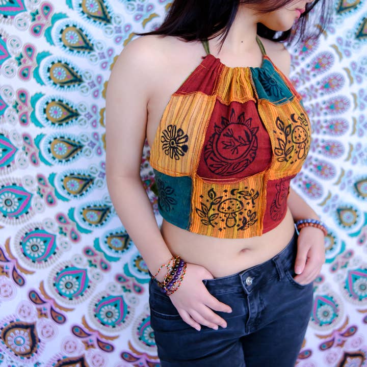 Karma Nepal Crafts - Wholesale Blouse – Women’s - Patchwork Reversible Cotton Backless Halter Top12