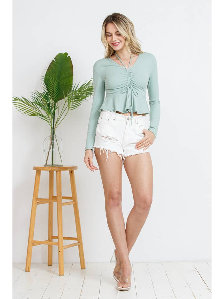 Blue B - Wholesale Knit Top - Women's - 71073T - Brushed Yummy Rib Tunnel Tie Long Peplum Top7