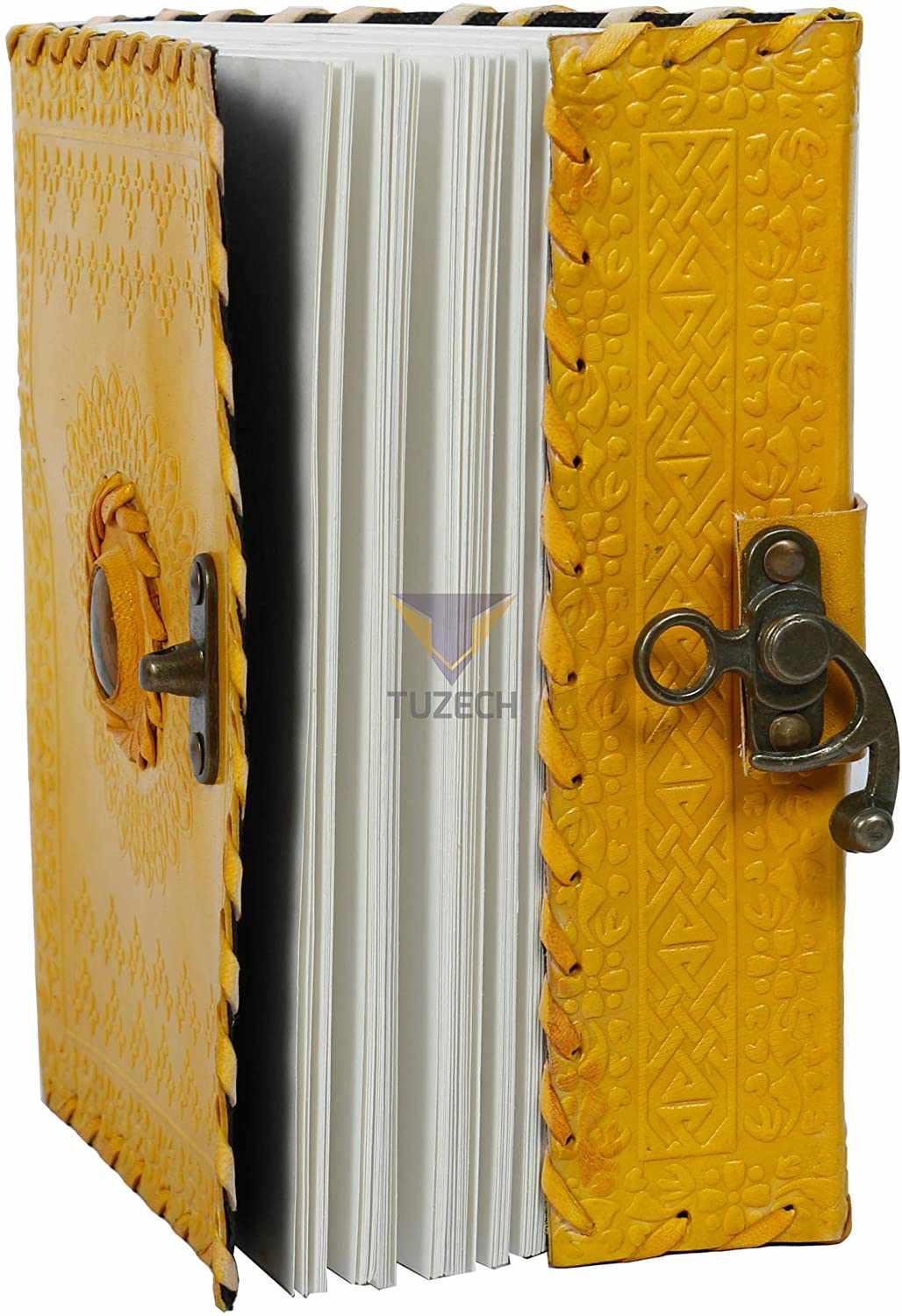 Tuzech Leather - Wholesale Journal/Diary - TUZECH Handmade Office Home Daily Use, Poem Writing Beautiful Pure Leather Luck Stone Bound Journal/Diary with C-Lock for Men and Women 8 Inches11