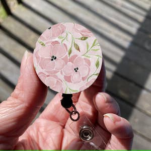 Badge Reel Black Sakura Flower Office Gift Retractable Badge Reel