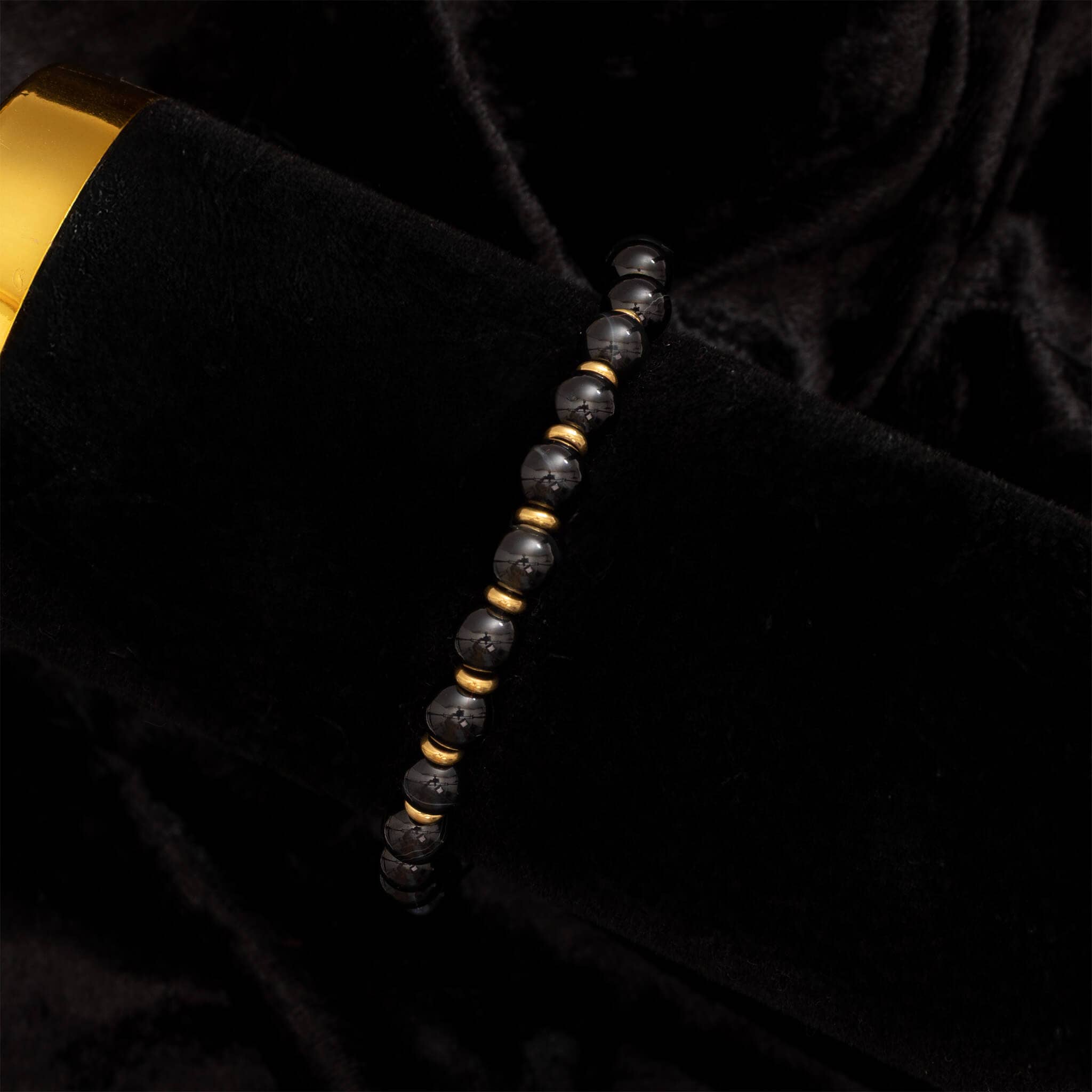 Or Bracelet pour homme en acier inoxydable plaqué or 18K PVD avec perles d'agate en vente sur Faire1