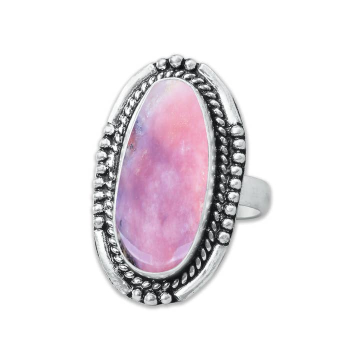 Handmade Jewels - Wholesale Cocktail/Statement Ring - Pink Opal Rings – Handmade, Silver-Plated, Assorted Boho Designs (US Sizes 6–10, Made to Order)5