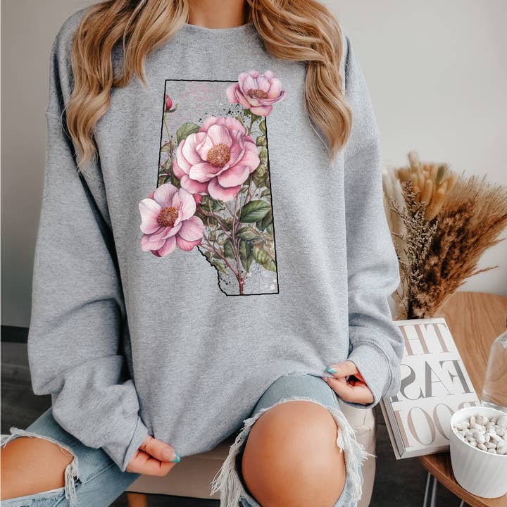 Sudadera con cuello redondo Wild Rose Province | Alberta Apparel para venta al por mayor de DIYxe