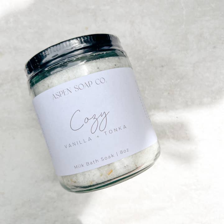 Cozy Warm Vanilla Milk Bath Soak for wholesale by Aspen Soap Company