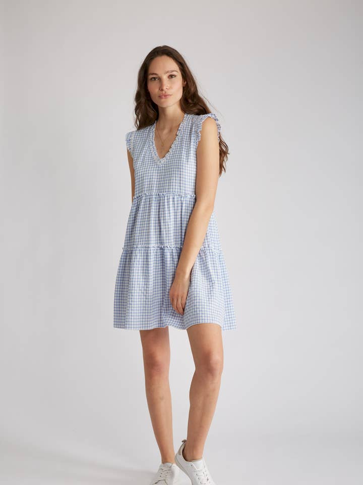 OLIVE - Short, sleeveless dress with gingham print for wholesale by Andy & Lucy