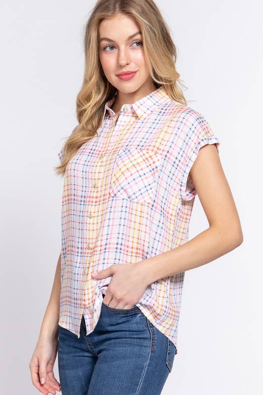 Vanilla Monkey - Wholesale Button Down Shirt - Women's - Button Down Check Printed Woven Shirt1