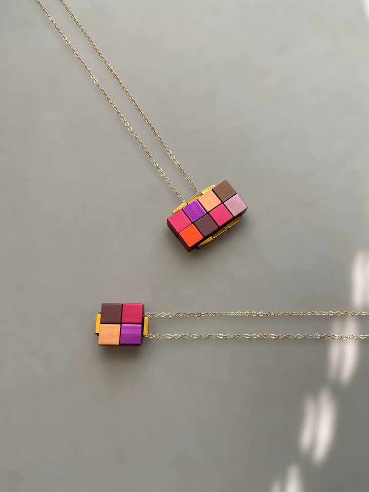 Aluminum Cube Box necklace for wholesale by Trecy Bleich