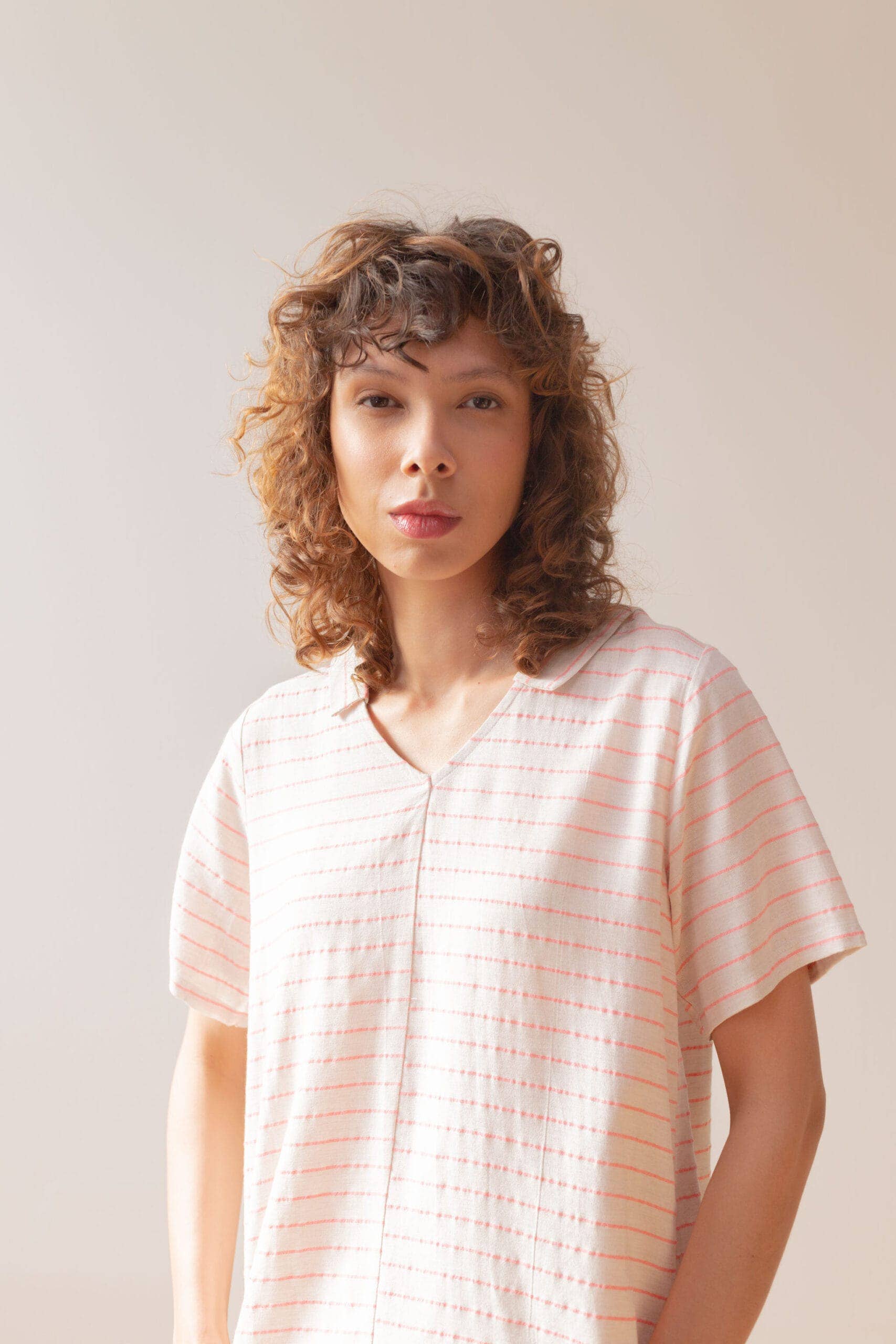 PAN Producto Básico - Wholesale Coat - Women's - Raw blouse with pink stripes5