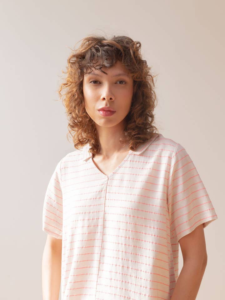 PAN Producto Básico - Wholesale Coat - Women's - Raw blouse with pink stripes5