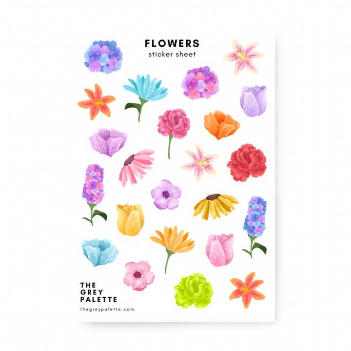 Hoja de pegatinas florales - Adhesivos de decoración floral con textura para venta al por mayor de The Grey Palette