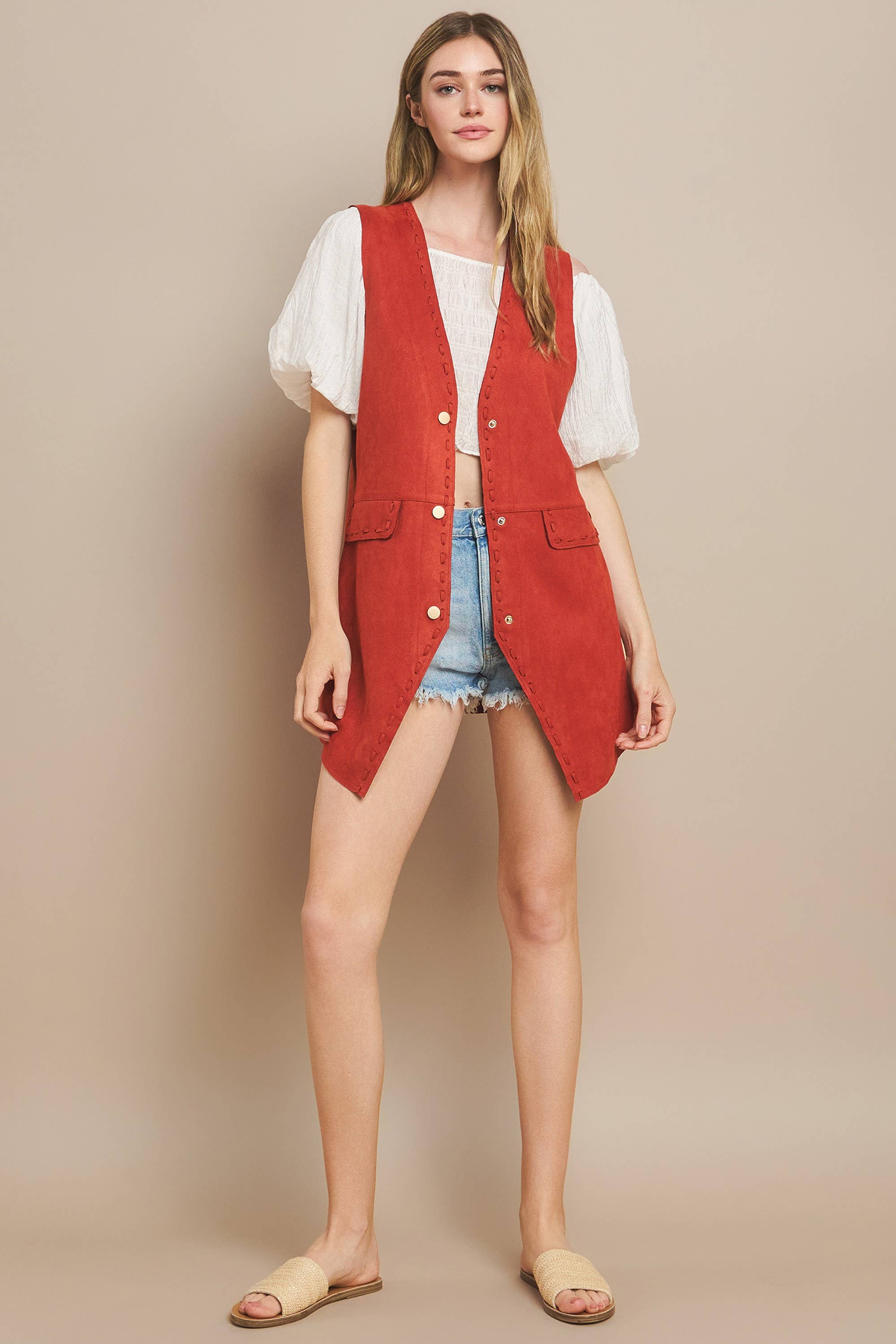 WISTERIA LANE – Colete - Mulher por atacado – COLETE MIDI CAMURÇA - BRONZEADO CLARO 6432JIA 9