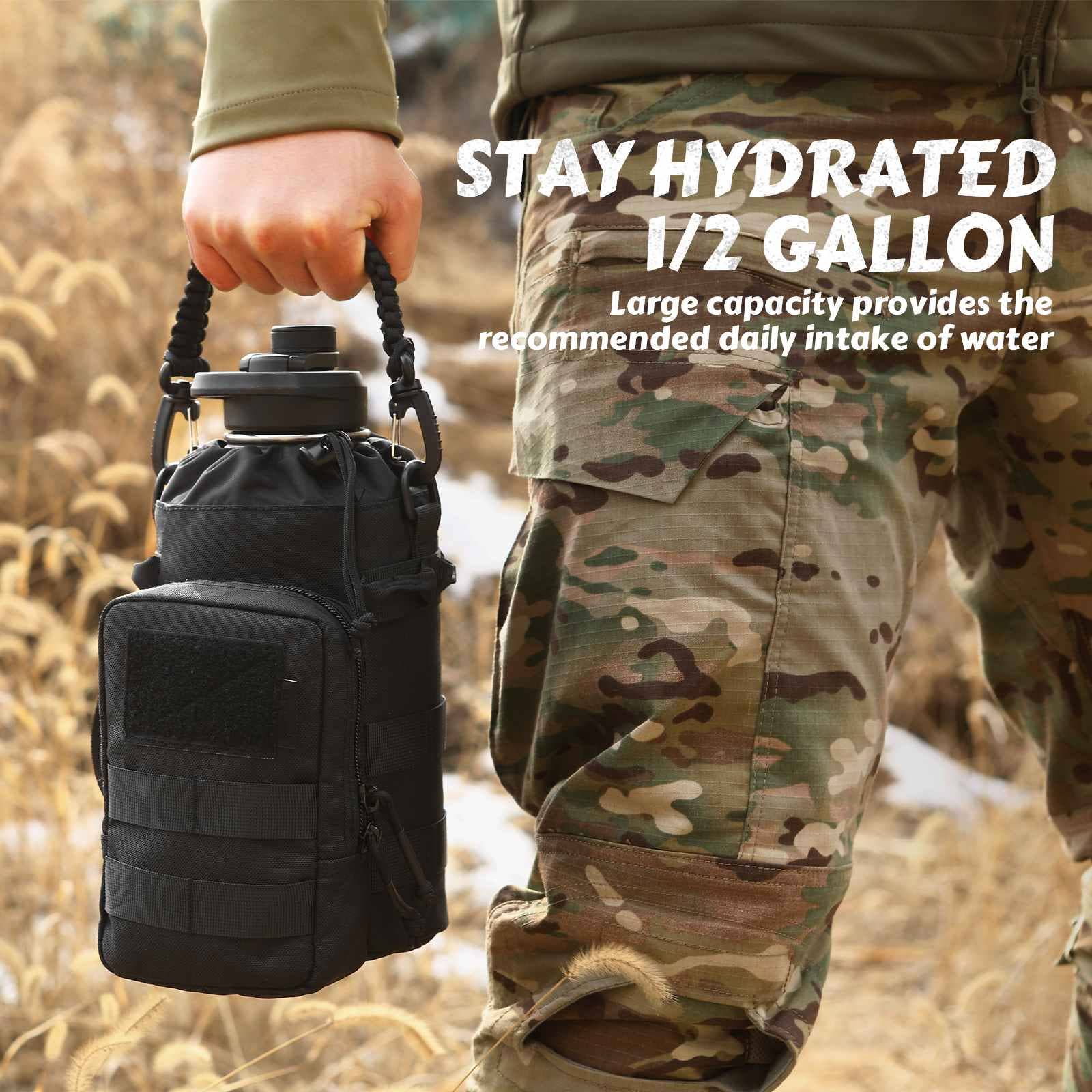 Antarctica Outdoors - Wholesale Water Bottle - Votagoo 64Oz Half Gallon Stainless Steel Insulated Tactical Water Bottle with Metal Military Water Bottle Tactical Carrier Bag23