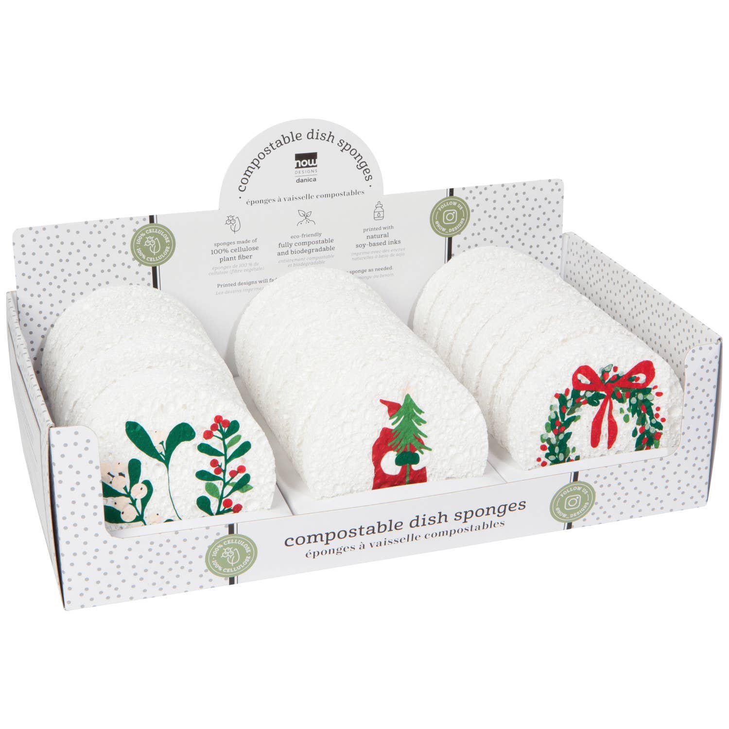 Danica Brands - Venta al por mayor Esponjas de limpieza - Set de 24 esponjas compostables con exhibidor navideño0