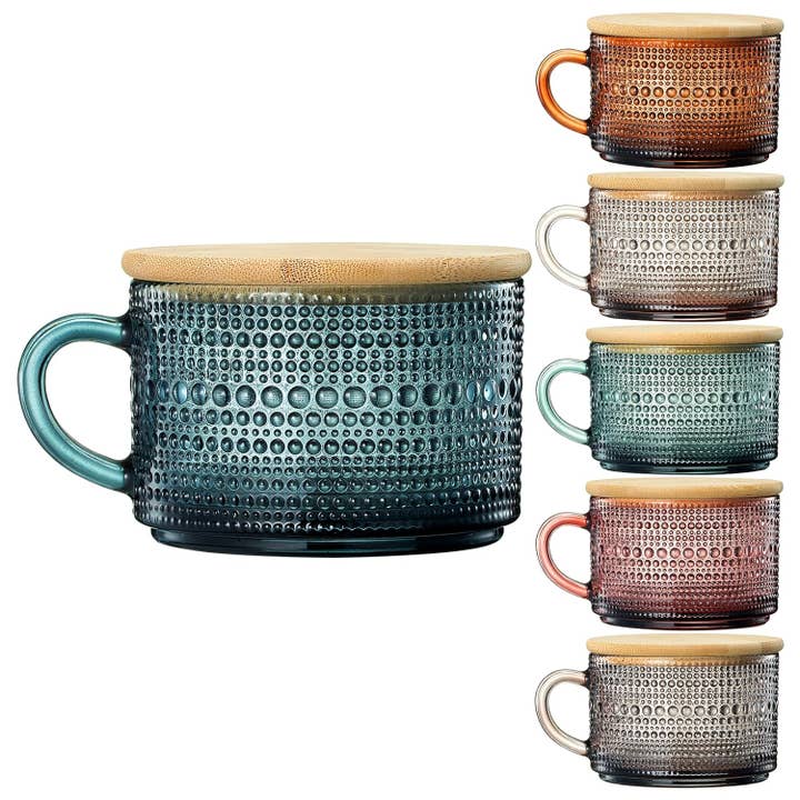 The Wine Savant / Khen Glassware – Großhandel Kaffeebecher – Kaffeetassen aus farbigem Glas im Vintage-Stil, 6-teiliges Set