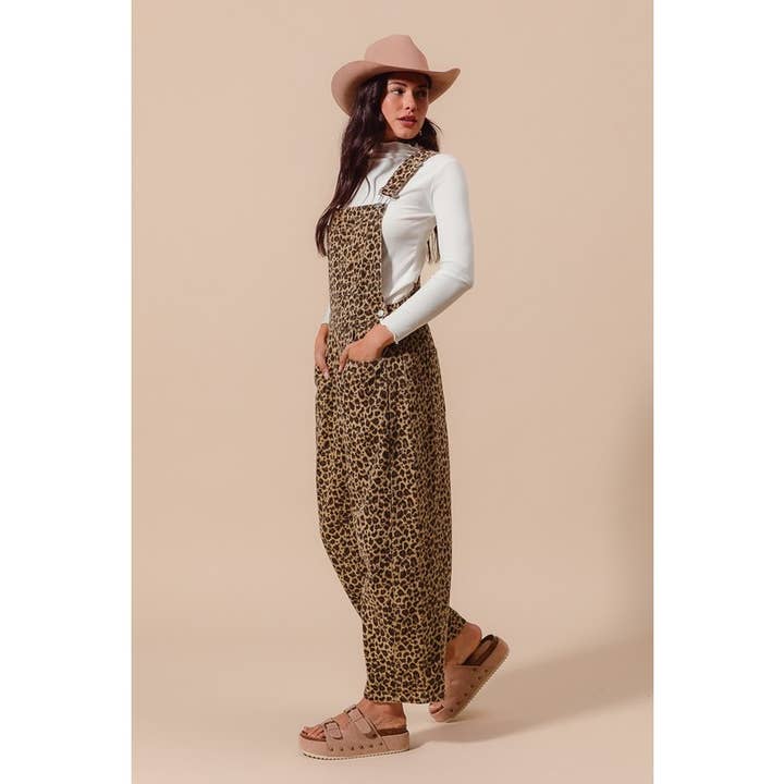 LEOPARD TWILL SLOUCHY BARREL OVERALLS JUMPSUIT for wholesale on Faire