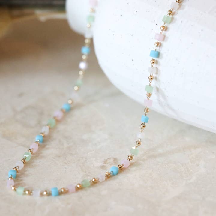 Pastel Gemstone Chain Necklace: Quartz and Peridot Gemstone for wholesale by The Gilded Witch