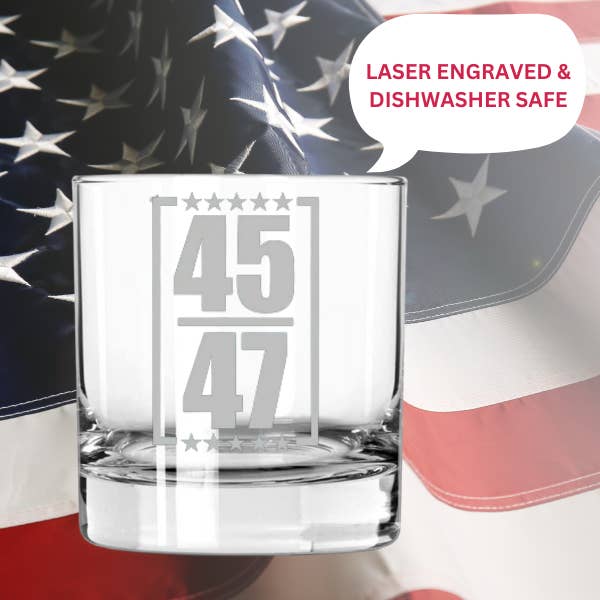 Acential Drinkware - Wholesale Cocktail/Liquor Glass - Trump 45 47 Whiskey Glass, Trump Glassware