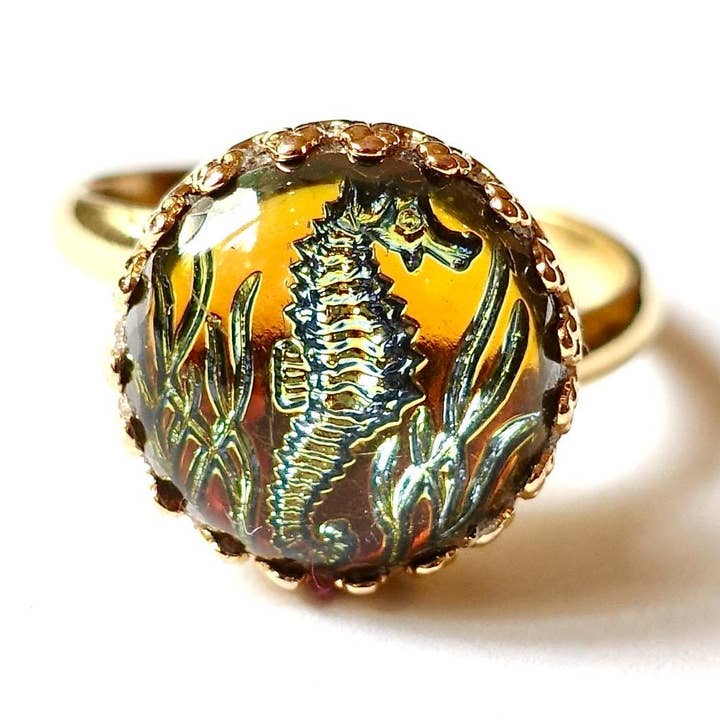 Zeepaardje Ring 14mm Oceaan Geel Oranje Groen Goud voor wholesale door SoHo Schmuckmanufaktur