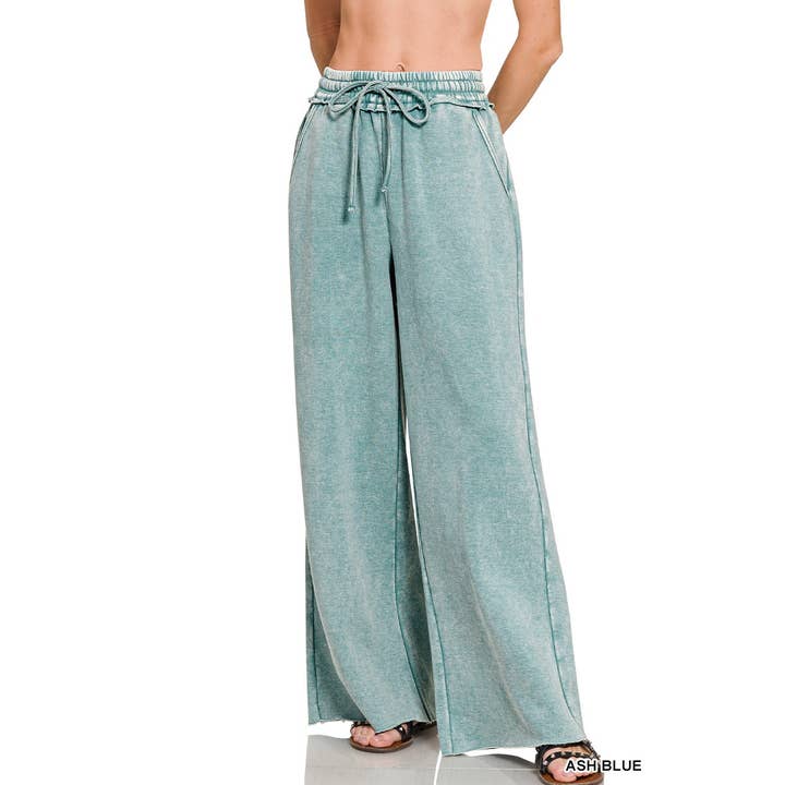 Apolline - Wholesale Pants - Women's - Acid wash fleece palazzo sweatpants with pockets