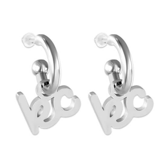 EB and Co. - Wholesale Huggie Earrings - Kansas City Silver Script Charm Huggie Hoop Earrings0