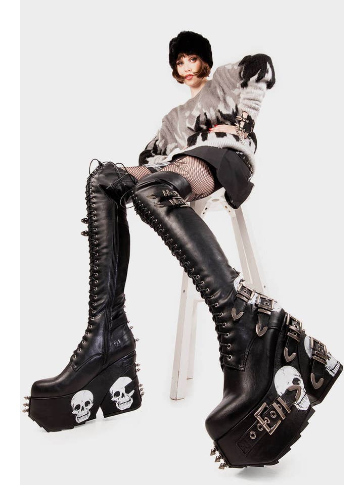 LAMODA – wholesale Boots – Women’s – Irrational Thoughts Chunky Platform Thigh High Boots