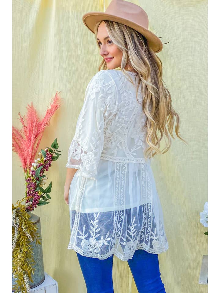 AND THE WHY - Wholesale Tunic - Women's - ATW10187 - Floral Embroidered Mesh Tunic Top With Lining