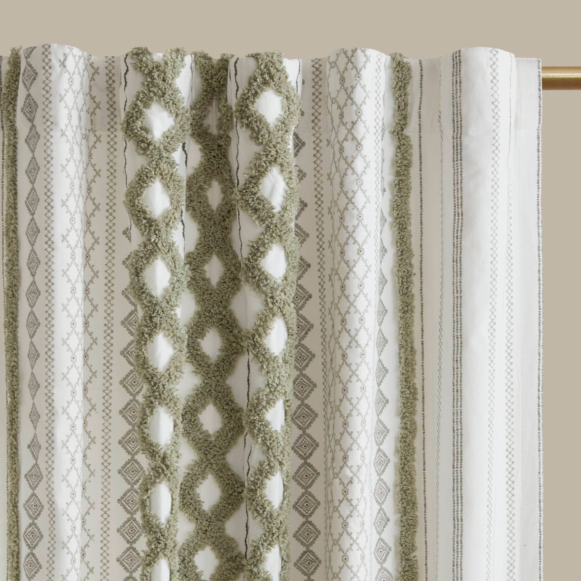 Olliix - Wholesale Curtain - Geometric Chenille Stripe Trim Cotton Curtain Panel, Green5