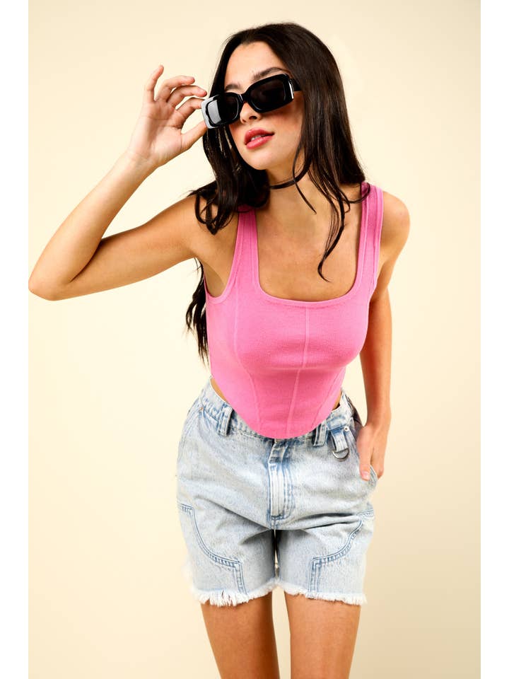 VERY J - Wholesale Tank Top - Women's - 12W2999N-Square Neck Crop Fitted Sweater Knit Tank Top6